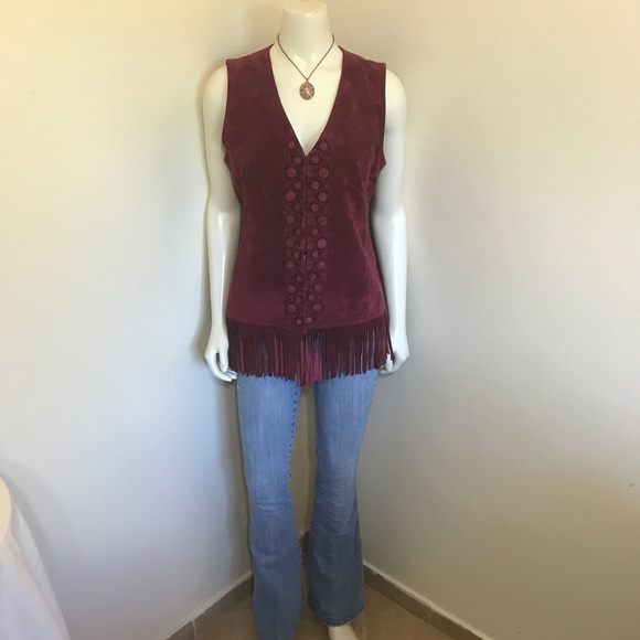 Chico’s Jackets & Blazers - Chico’s Frysne Wine Plum Suede Fringe Vest NWT 1 M